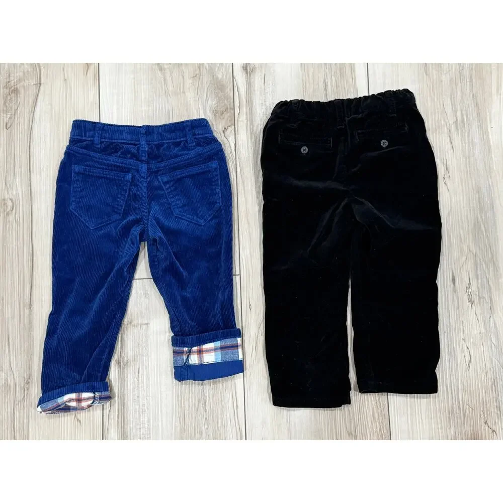 Boys Gymboree Toddler 2T Pants Blue Corduroy & Black Velvet Holiday